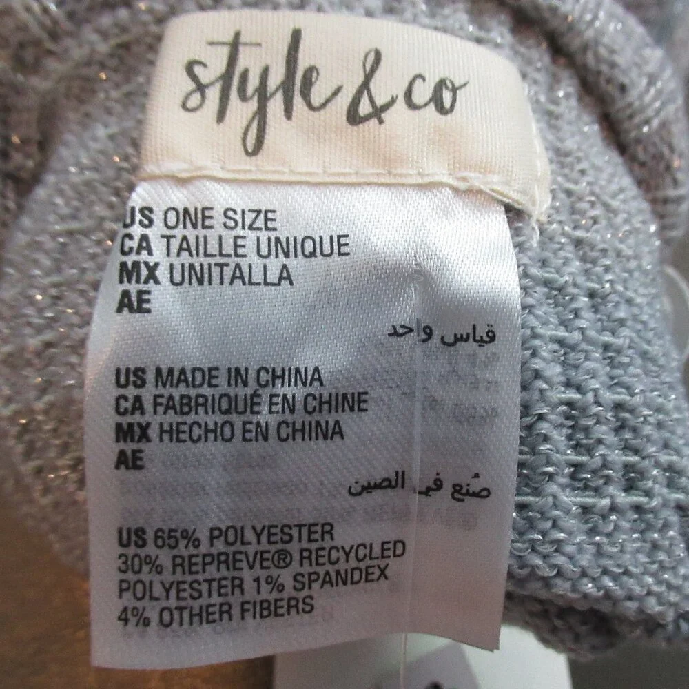 Style & Co. Women's Knit Gloves, Gray Shiny Sparkle, One Size
